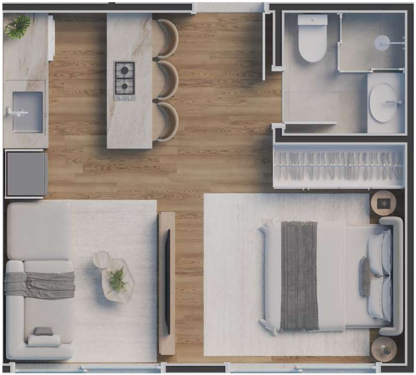 Planta baixa — Studio Tipo 1, 27,60 m²